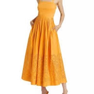 Elie Tahari Maxi-Dress sz 8 Avivia Cotton Laser-Cut in Afternoon Orange